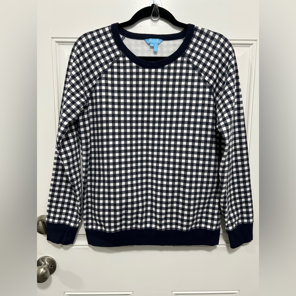 Draper James Navy and White Checkered Sweatshirt